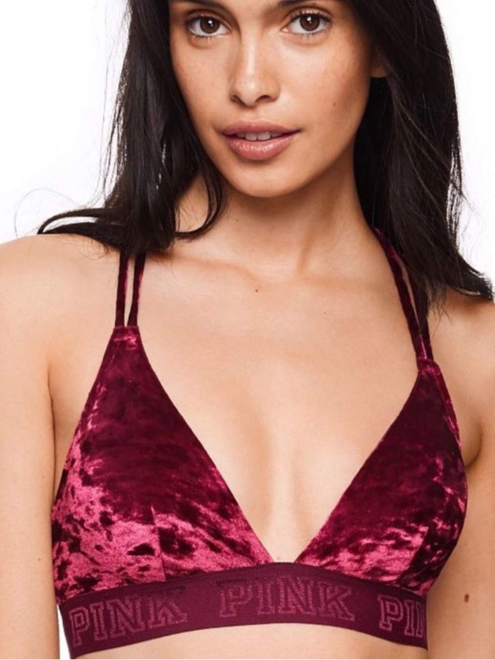 PINK Victoria's Secret Red Crushed Velvet Unlined Bralette Size XL